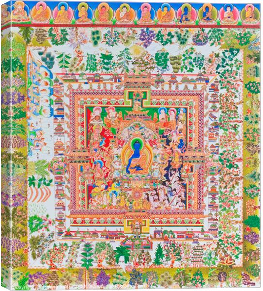 Medicine Buddha Mandala, the centre figure of Bhaisajyaguru repr Canvas Print by stefano baldini