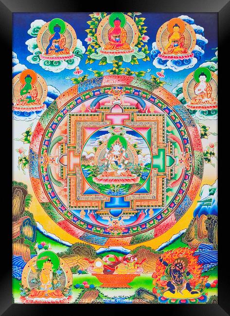 Vajrasattva, Mandala , depicting the self created tantric Buddha Framed Print by stefano baldini