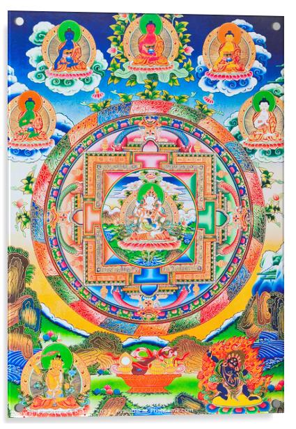 Vajrasattva, Mandala , depicting the self created tantric Buddha Acrylic by stefano baldini