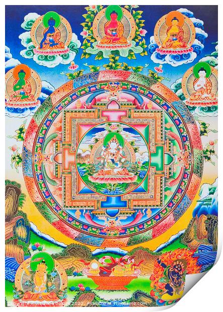 Vajrasattva, Mandala , depicting the self created tantric Buddha Print by stefano baldini