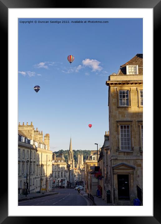 A Trio of hot air balloons over Bath Framed Mounted Print by Duncan Savidge