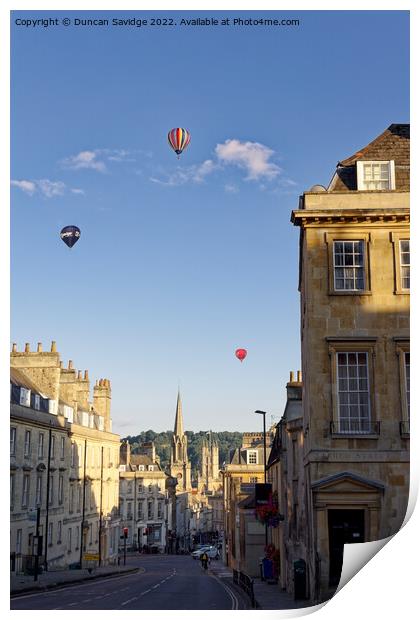 A Trio of hot air balloons over Bath Print by Duncan Savidge