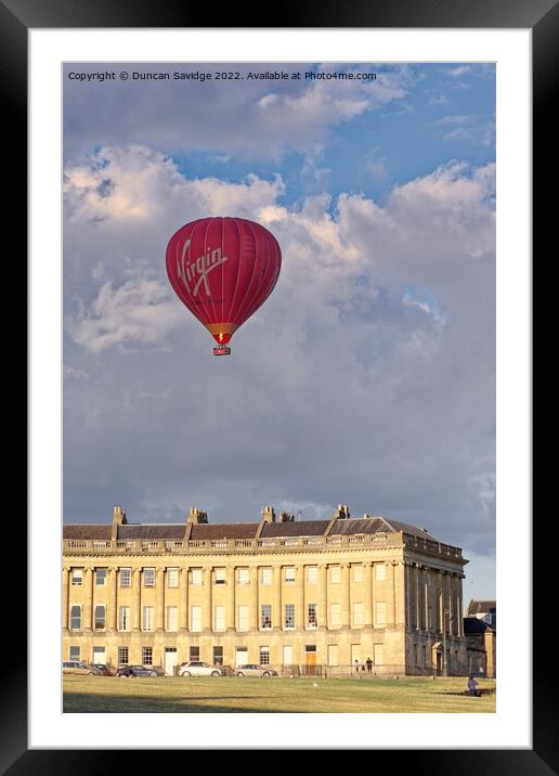 Hot Air Balloon portrait over the Royal Crescent Bath Framed Mounted Print by Duncan Savidge