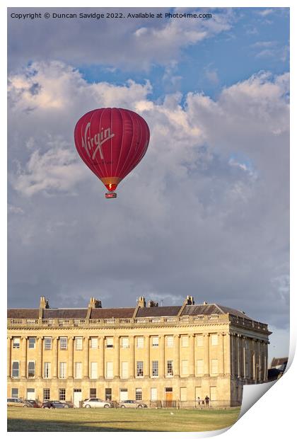 Hot Air Balloon portrait over the Royal Crescent Bath Print by Duncan Savidge