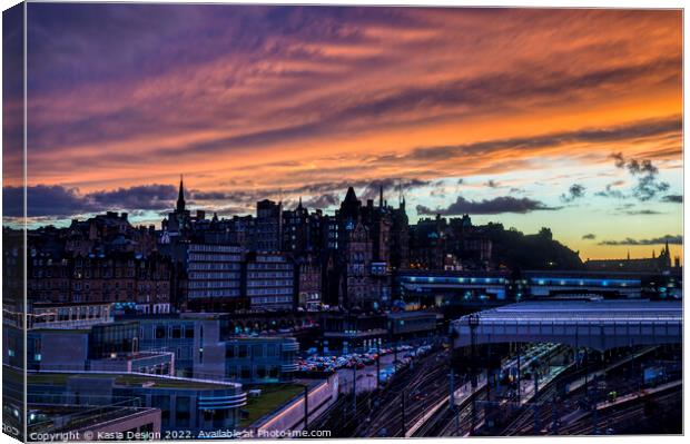 Edinburgh Old Town and Waverley Station at Dusk Canvas Print by Kasia Design