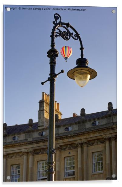 Striped hot air balloon framed over Bath at the Circus  Acrylic by Duncan Savidge