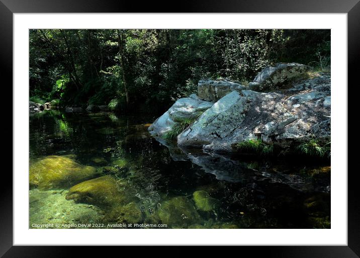 Rocks and peaceful river in Carvalhais Framed Mounted Print by Angelo DeVal