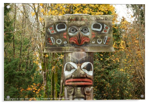 Haida Nation Mortuary Pole Acrylic by John Mitchell