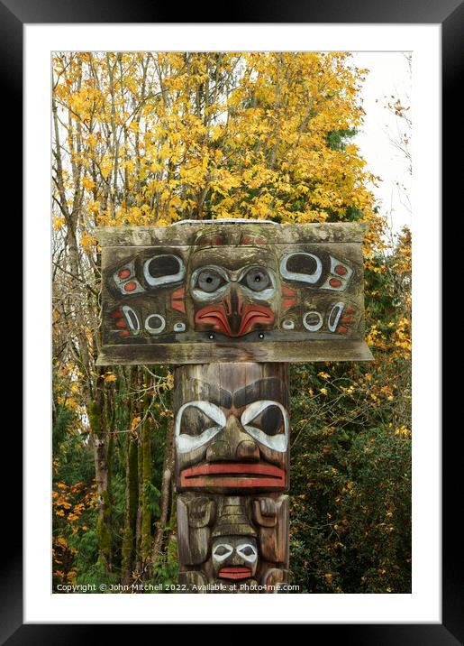 Haida Nation Mortuary Pole Framed Mounted Print by John Mitchell