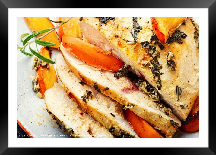 Chicken breast roasted with persimmon Framed Mounted Print by Mykola Lunov Mykola