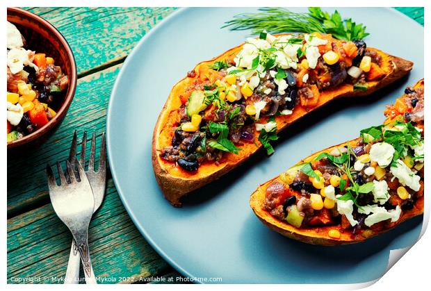 Sweet potato stuffed with vegetables and cottage cheese. Print by Mykola Lunov Mykola