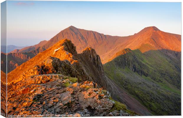Snowdon at sunrise Canvas Print by Justin Foulkes