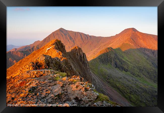 Snowdon at sunrise Framed Print by Justin Foulkes