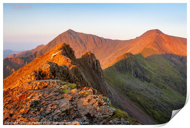 Snowdon at sunrise Print by Justin Foulkes