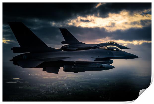 A fighter jet F-16 breaking away in a special light Print by Bart Rosselle