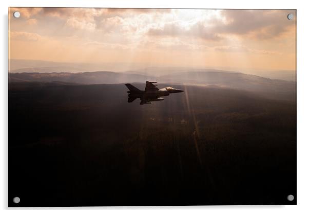 A fighter jet F-16 breaking away in a special light Acrylic by Bart Rosselle