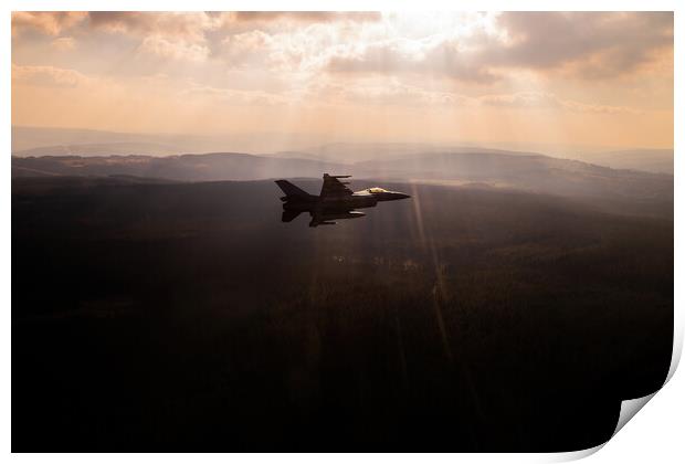 A fighter jet F-16 breaking away in a special light Print by Bart Rosselle