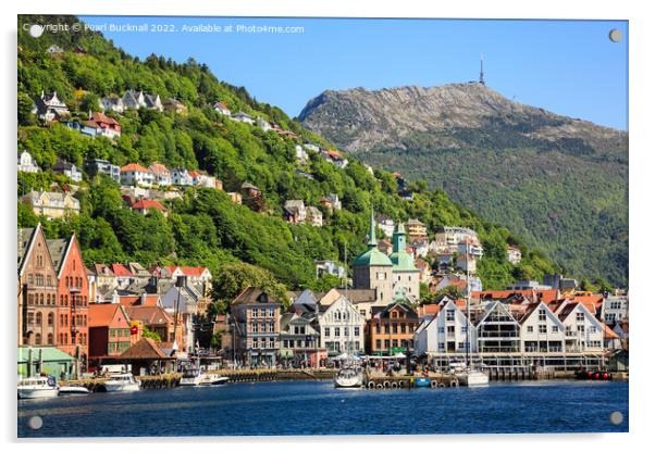 Approaching Bergen Old Town Norway Acrylic by Pearl Bucknall
