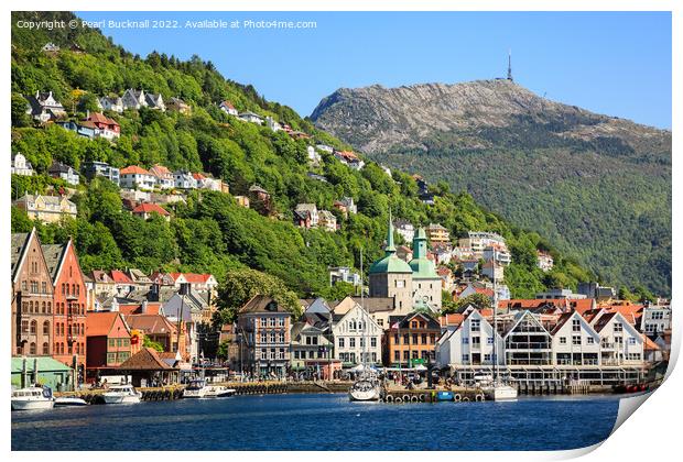 Approaching Bergen Old Town Norway Print by Pearl Bucknall