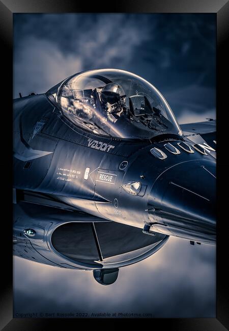 Closeup on the F16 fighterjet Framed Print by Bart Rosselle