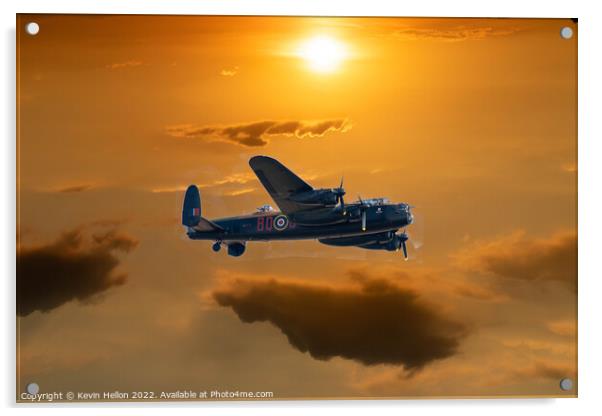 Lncaster bomber in flight at sunset Acrylic by Kevin Hellon
