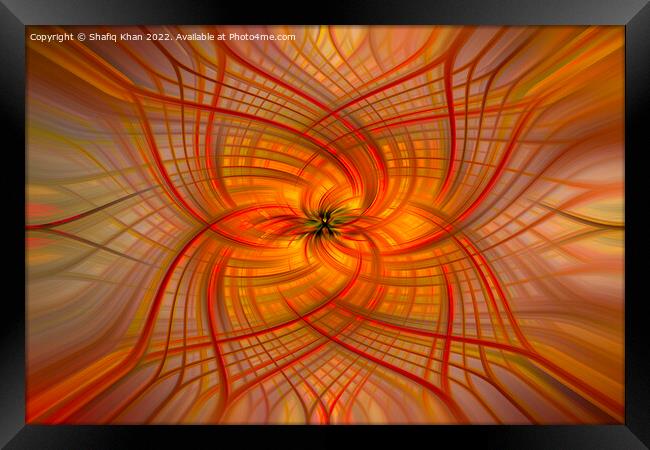 Red & Orange Symmetrical Twirl Digital Abstract Art Framed Print by Shafiq Khan