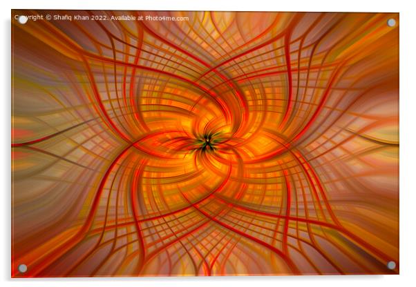 Red & Orange Symmetrical Twirl Digital Abstract Art Acrylic by Shafiq Khan