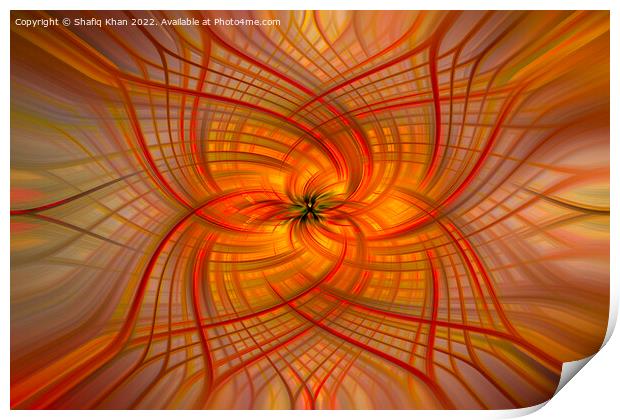 Red & Orange Symmetrical Twirl Digital Abstract Art Print by Shafiq Khan