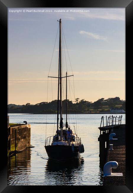 Sailing into Y Felinheli  or Port Dinorwic Framed Print by Pearl Bucknall