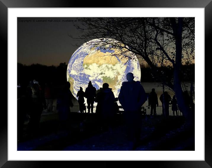 People silhouetted on an Earth artwork on Penningt Framed Mounted Print by Leonard Hall