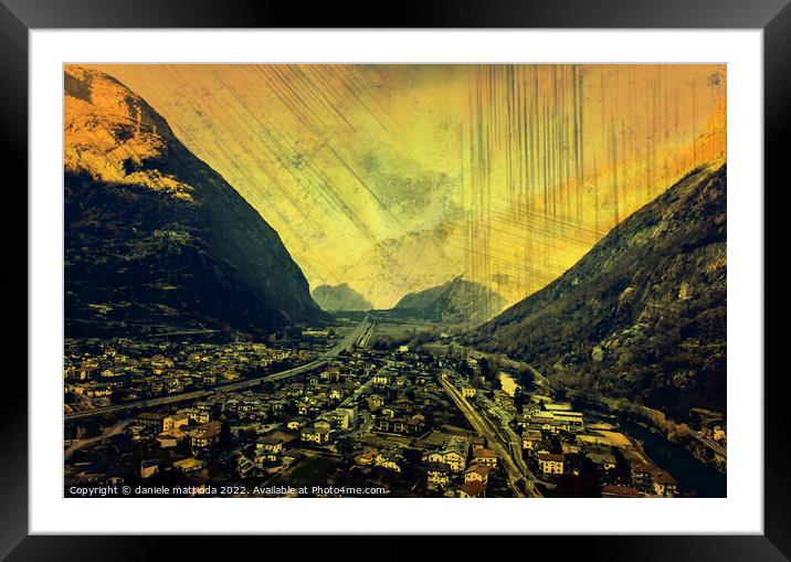 EFFECT GRUNGE on panoramic view of the Valle d'Aosta region, Italy Framed Mounted Print by daniele mattioda