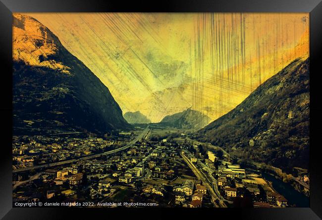 EFFECT GRUNGE on panoramic view of the Valle d'Aosta region, Italy Framed Print by daniele mattioda