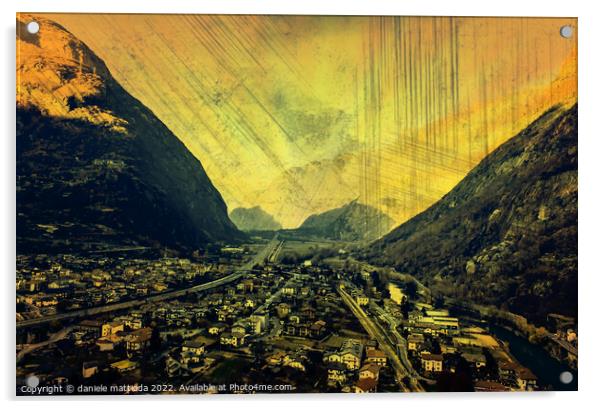 EFFECT GRUNGE on panoramic view of the Valle d'Aosta region, Italy Acrylic by daniele mattioda