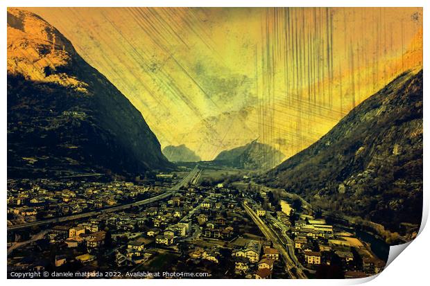 EFFECT GRUNGE on panoramic view of the Valle d'Aosta region, Italy Print by daniele mattioda