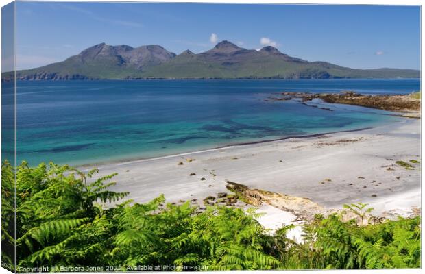 Isle of Eigg, Singing Sands View in Summer Scotlan Canvas Print by Barbara Jones