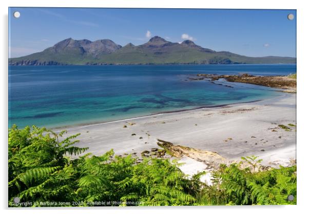 Isle of Eigg, Singing Sands View in Summer Scotlan Acrylic by Barbara Jones