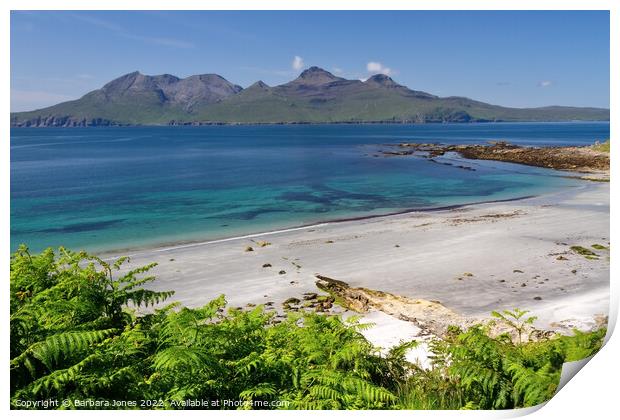 Isle of Eigg, Singing Sands View in Summer Scotlan Print by Barbara Jones