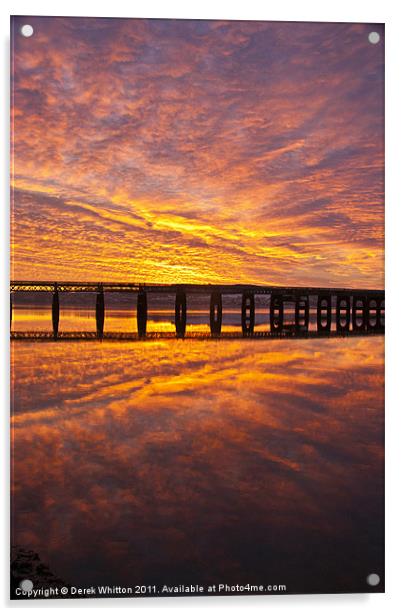 Tay Rail Bridge Dundee Sunrise. Acrylic by Derek Whitton