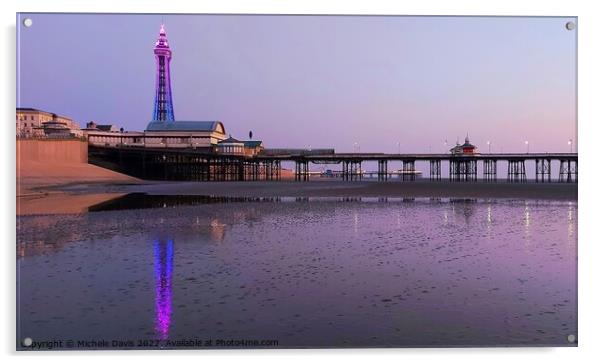 Blackpool Tower, Illuminated Reflections Acrylic by Michele Davis