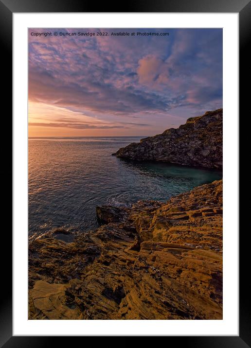 Sunrise on the rocks at Maenporth, South Cornwall Framed Mounted Print by Duncan Savidge