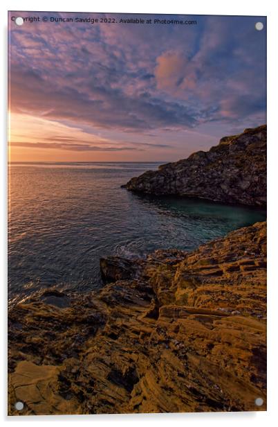 Sunrise on the rocks at Maenporth, South Cornwall Acrylic by Duncan Savidge