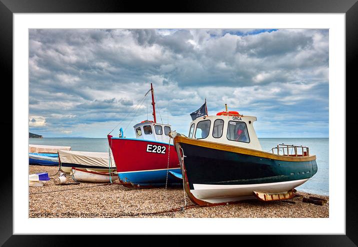 Colourful Fishing Boats on Beer Beach, Devon Framed Mounted Print by Graham Prentice