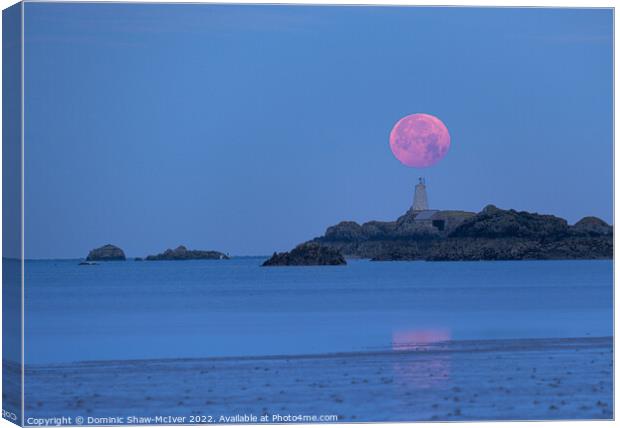 Moonset and Lighthouse Canvas Print by Dominic Shaw-McIver