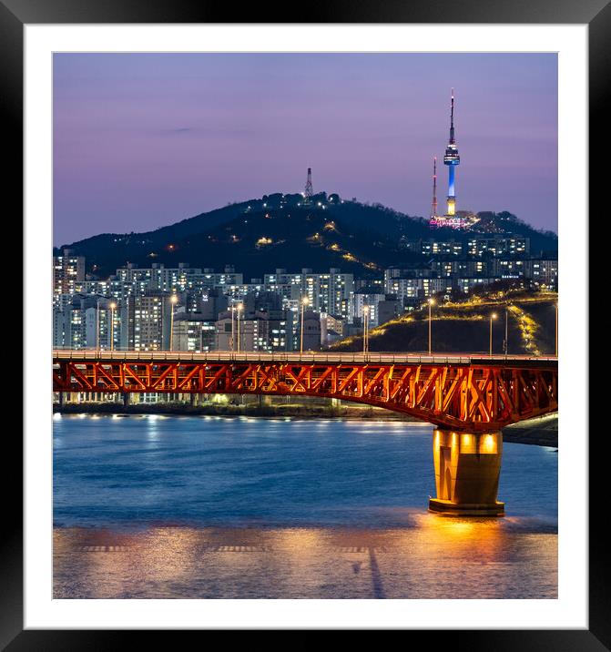 Han river and Seoul Tower on Namsan Mountain in central Seoul South Korea Framed Mounted Print by Mirko Kuzmanovic