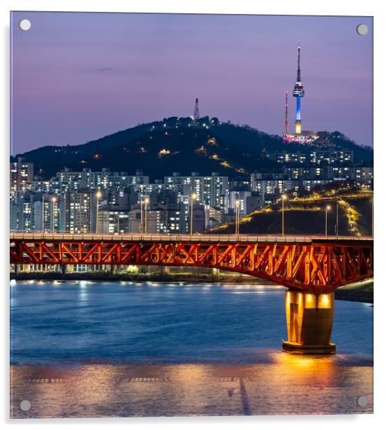 Han river and Seoul Tower on Namsan Mountain in central Seoul South Korea Acrylic by Mirko Kuzmanovic