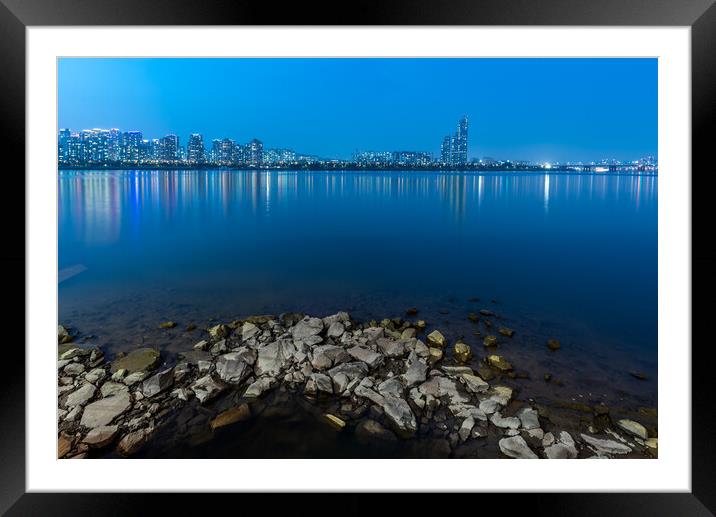 Han river and Seoul cityscape night view in South Korea Framed Mounted Print by Mirko Kuzmanovic