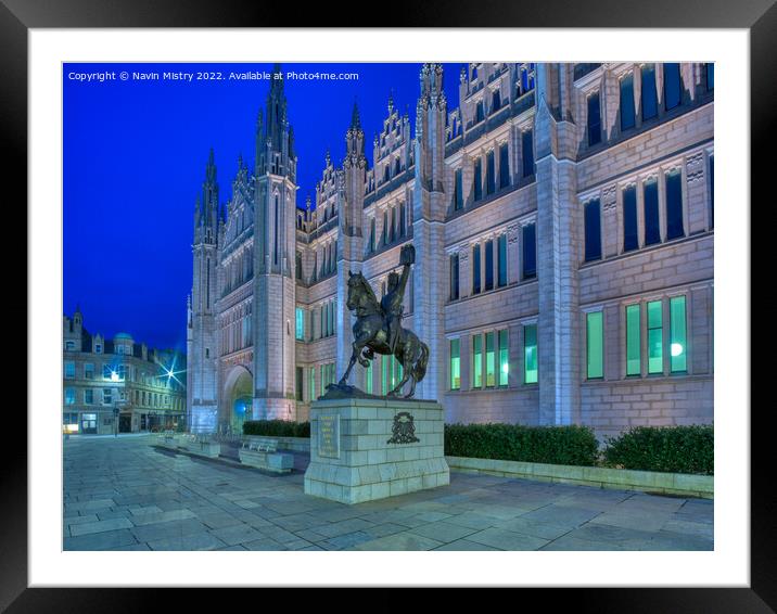 A view of Marischal College, and the statue of Robert the Bruce  Framed Mounted Print by Navin Mistry