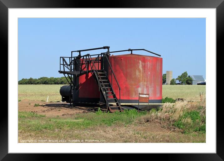  Red Oil Tank in a field with sky Framed Mounted Print by Robert Brozek