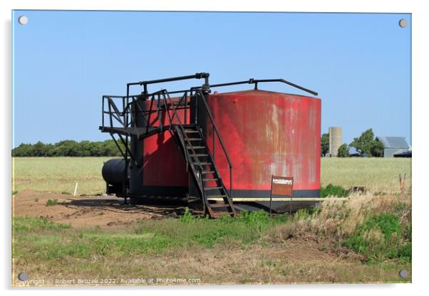  Red Oil Tank in a field with sky Acrylic by Robert Brozek