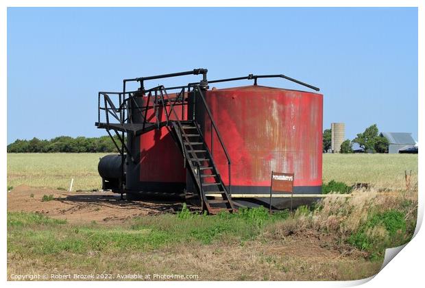  Red Oil Tank in a field with sky Print by Robert Brozek